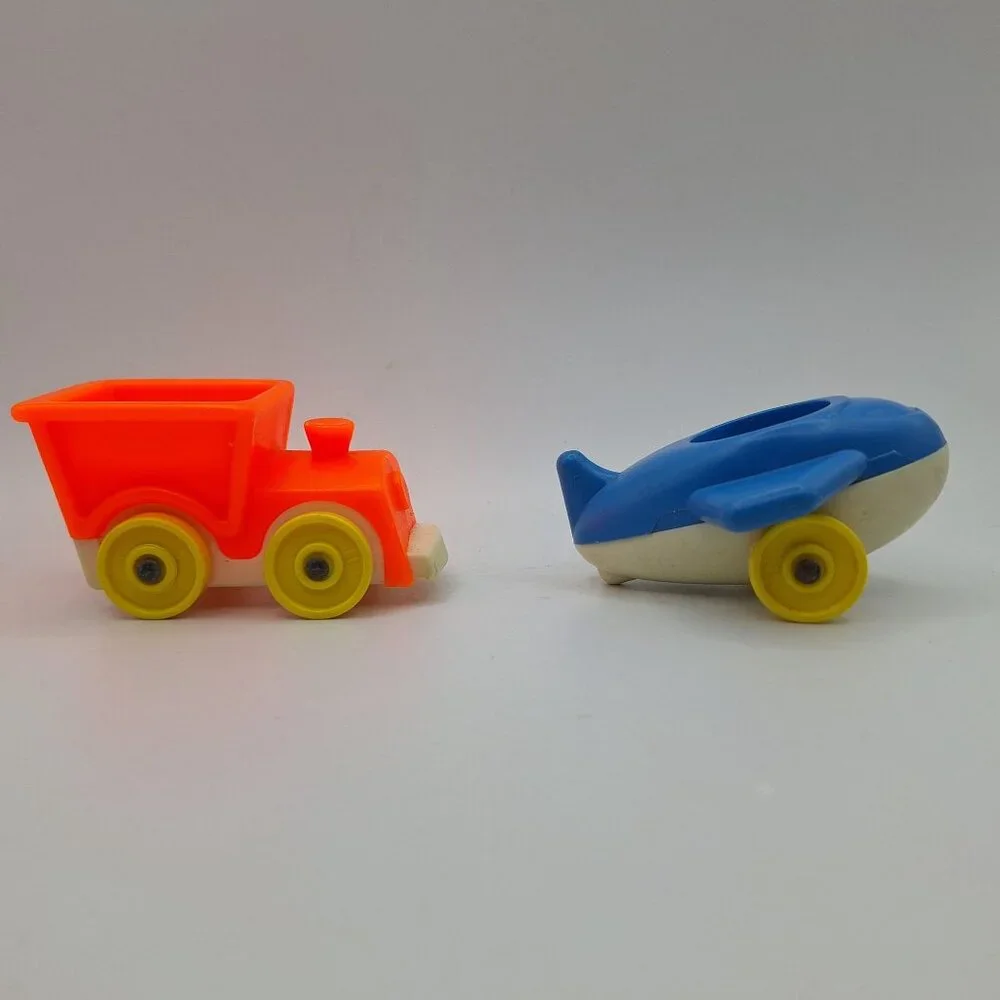 Fischer Price Truck Airplane Plastic USA Orange Blue Toddler Toy Vehicle Vintage